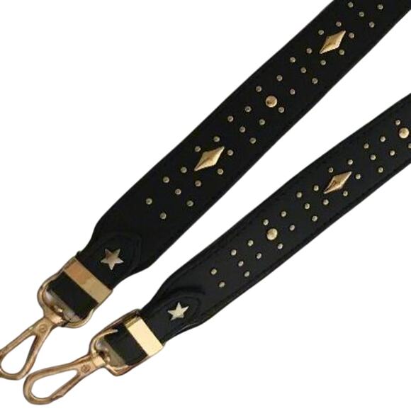 Vegan Leather Guitar Purse Bag Strap with Gold Studs Black - Picture 2 of 2